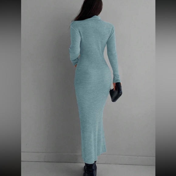 Luxe blue  high neck sweater bodycon dress - Picture 2 of 16